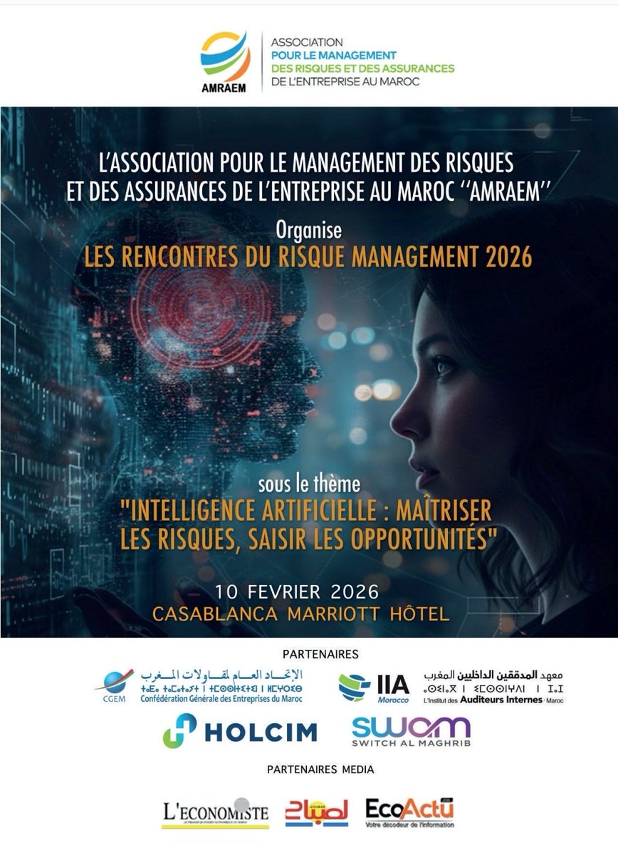 Ravi d'avoir contribué à la table ronde : « Biais, discrimination et vie privée : construire une IA de confiance » lors des Rencontres du Risque Management 2026, Risques Management
"IA: Maîtriser les Risques, Saisir les Opportunités", organisée à Casablanca par l'#AMRAEM 10/02/26