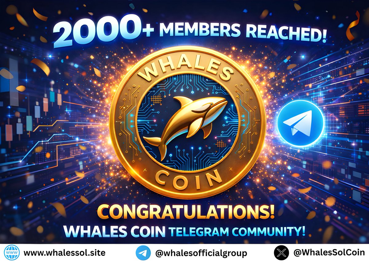 WhalesSolCoin's tweet photo. WHALES COIN Community Milestone 2000+ Members!!! 🚀
We’re thrilled to announce that our WHALES COIN family has grown beyond 2000 members! 🎉 Your energy, support, and passion are the driving force behind this project, and we couldn’t have reached this milestone without you.

This is just the beginning. We have exciting plans ahead!!! From new meme-driven campaigns to community initiatives that will amplify WHALES COIN’s presence in the crypto world. Every member’s participation matters, and together, we’re building a strong, vibrant, and fun-loving community.
Let’s continue to grow, share, and make waves, the best is yet to come! 🌊🐋
TG 👉🏻 @Whalesofficialgroup
#WHALESCOIN #MemeCrypto #CommunityPower
