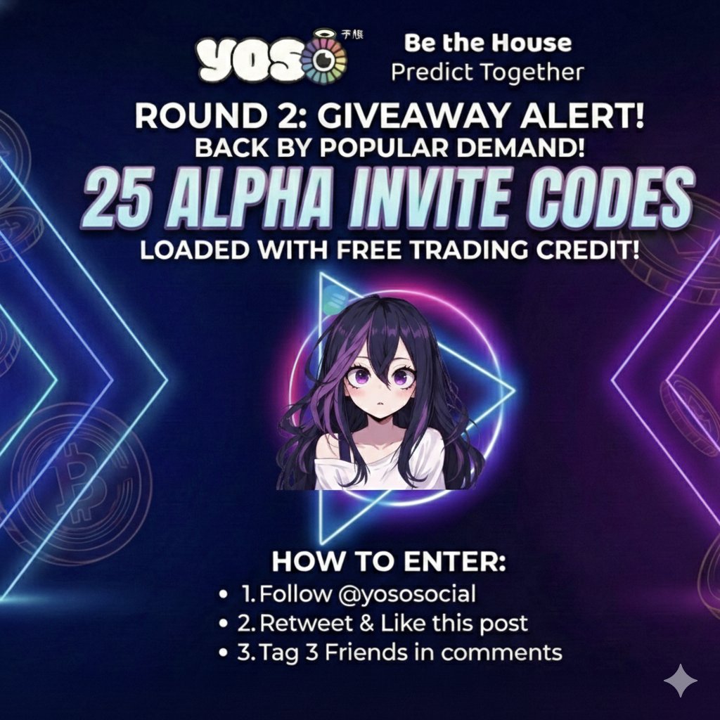 🎉🔥 YOSO × Cryptogirl1112 - 2nd Collaboration Giveaway 🔥

🎟️ 25 Alpha Invite Codes

👉 How to Join:
• Follow <a href="/yososocial/">Yoso 👁️ - Social Prediction</a> &amp; <a href="/Akira_OX004/">Akira OX 🟡</a>
• 🔁 RT + ❤️ Like
• 👥 Tag your squad below

⏰ 48 hours only
📩 Winners get codes via DM

⚡ Missed Round 1? Don’t miss this.
 #YOSO #Web3