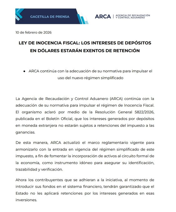💵🇦🇷 Ley de Inocencia Fiscal: ARCA aclaró que los intereses por depósitos en moneda extranjera quedan exentos de Ganancias
