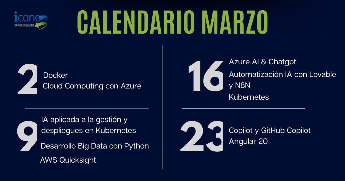 Nuevo Calendario Formativo Marzo🗓️

Este mes tenemos recoge muchas de las necesidades que están siendo impacto en las empresas actuales que lideran el sector, 👉con nuevas formaciones y algunas de las más demandadas cada mes.

Inscríbete ⏩iconotc.com/eventos/lista/…