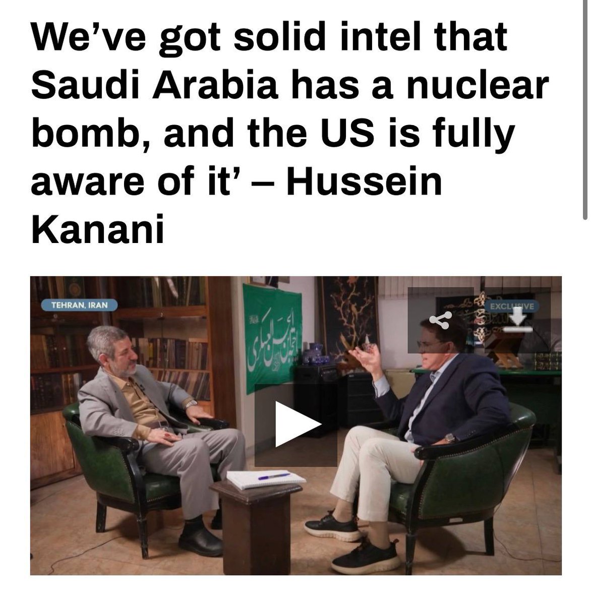 🇮🇷 We’ve got solid intel that Saudi Arabia has a nuclear bomb, and the US is fully aware of it – Hussein Kanani former high-ranking commander of the Islamic Revolutionary Guard Corps