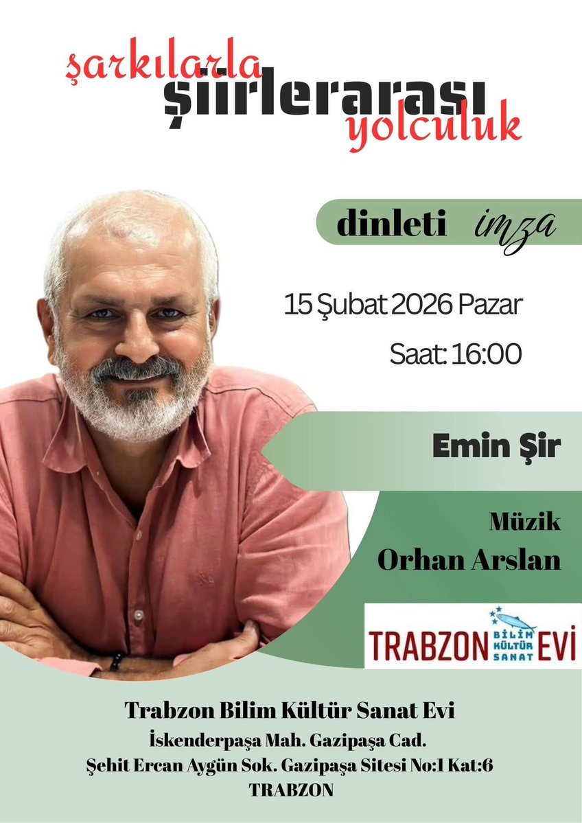 Şair Emin Şir'le şarkılarla şiirler arası yolculuğa bekliyoruz ⭐

🗓️ 15 Şubat Pazar
🕗 16.00