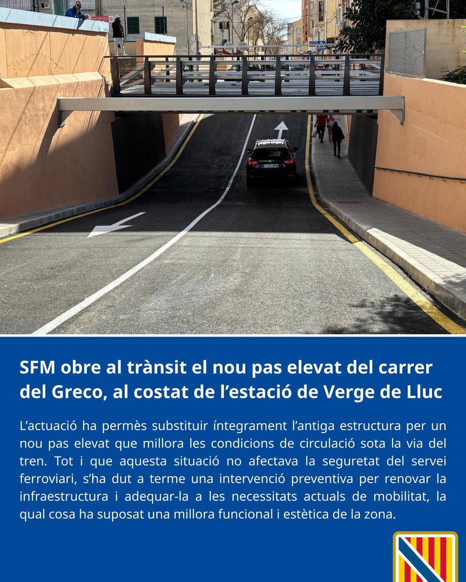 sferroviarism's tweet photo. 👥 Els veïnats del barri Verge de Lluc de #Palma ja poden fer ús del nou pas elevat del carrer Greco, aferrat a l'estació del tren.

🧱 Hem renovat tota l’estructura i millorat la circulació i accessibilitat sota la via ferroviària amb dos carrils i un pas per a vianants.

ℹ️ https://t.co/nBe9zzTNTv