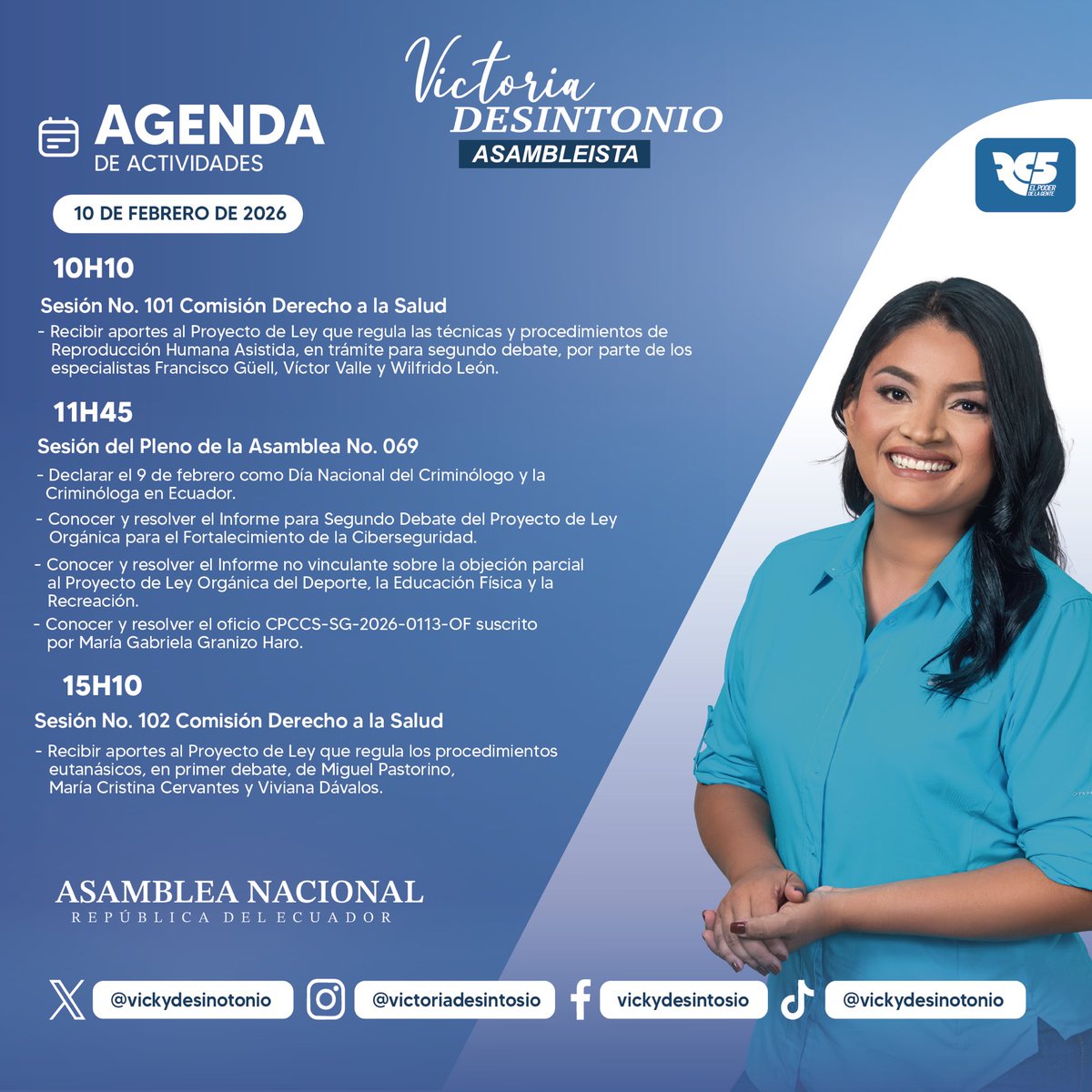 Comparto la agenda legislativa del martes 10 de febrero de 2026.