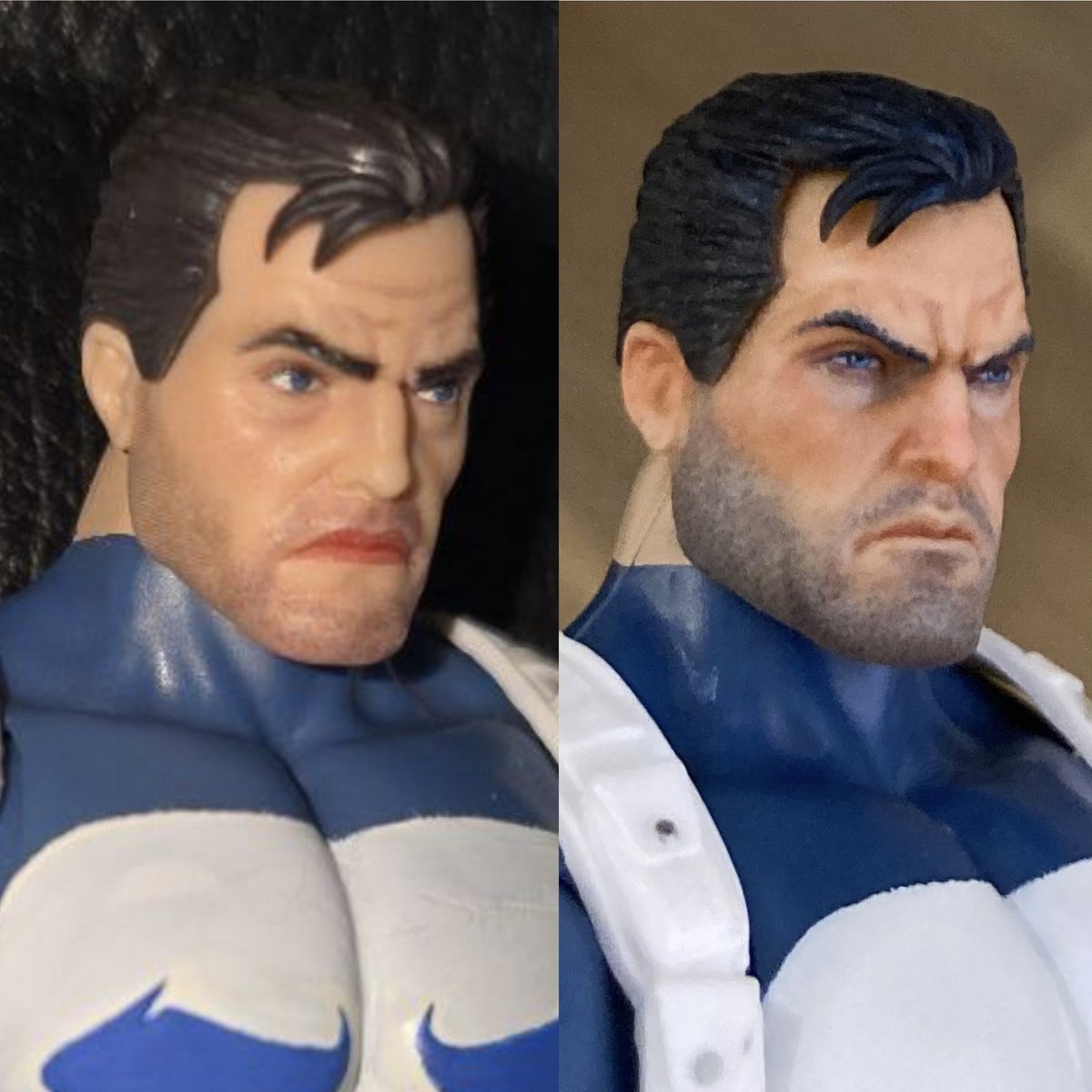 smallrepaint's tweet image. ゲームバース版パニッシャー

前回光沢クリアーを吹いたのち下瞼に厚みが欲しかったのでラッカー塗料の重ね塗りで厚みを作ってからようやく髭をエナメルで点描しました

つや消しクリアーを吹いて顔は完成です
#アメトイカスタム