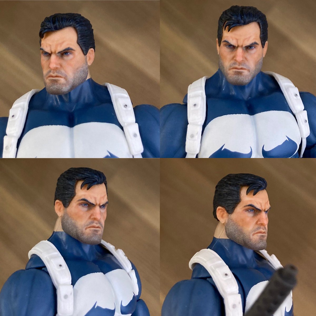 smallrepaint's tweet image. ゲームバース版パニッシャー

前回光沢クリアーを吹いたのち下瞼に厚みが欲しかったのでラッカー塗料の重ね塗りで厚みを作ってからようやく髭をエナメルで点描しました

つや消しクリアーを吹いて顔は完成です
#アメトイカスタム