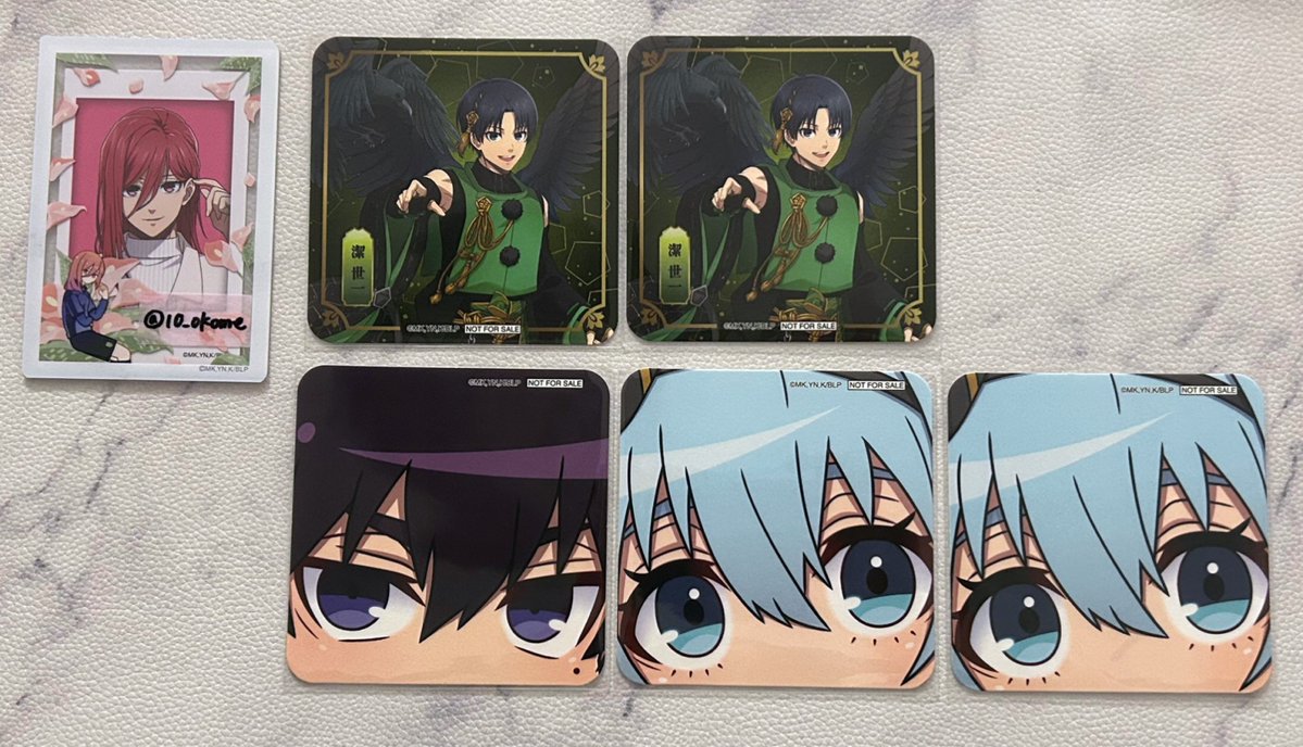 10_okome's tweet image. 【交換/譲渡】ブルーロック スマイルベースカフェ

譲 ) 潔 乙夜 蜂楽 千切 冴 氷織 烏 士道

求 ) 缶バッジ：凪or定価
　　アクリルスタンド：千切or定価
　　アクリルカード：SD凪or定価
　　コースター：300円
　　ステッカー：等身千切 凪 玲王or200円

後日アクスタ潔1点追加予定です。

→