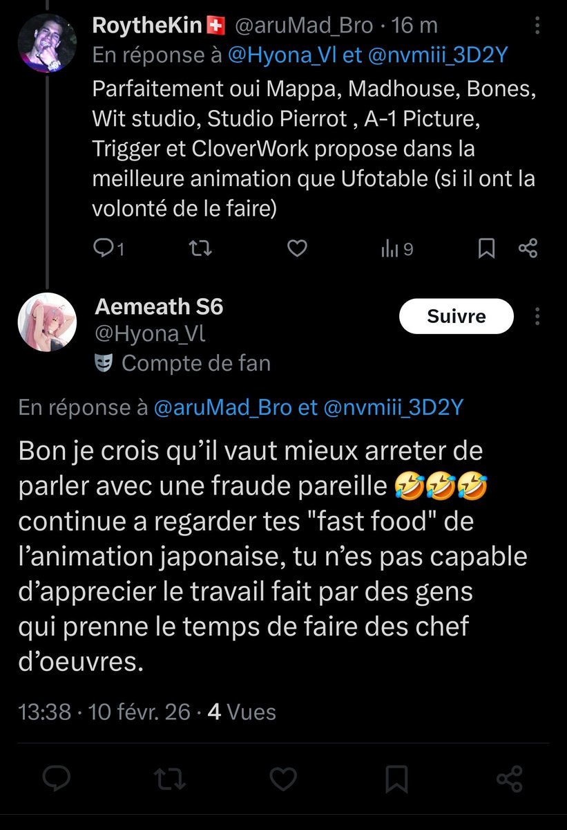 Traiter les autres studio de "fast-food" juste pcq il sont pas comme Ufotable a sortir un projet tout les 2-3 ans mais BHAHAHAHAHAHAHA FOU RIRE