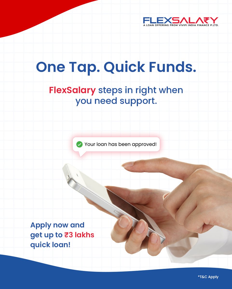 FlexsalaryIndia's tweet photo. One tap is all it takes for FlexSalary to step in with quick funds when you need support. Apply Now!
.
.
.
.
#PaperlessProcess #FlexibleLoans #QuickFunds #InstantApproval #quickloans #SmartBorrowing #LoanMadeEasy #EmergencyFunds #QuickDisbursal #EasyBorrowing #personalloan #SmartFinance #credithelp #LoanSupport #onlineloans