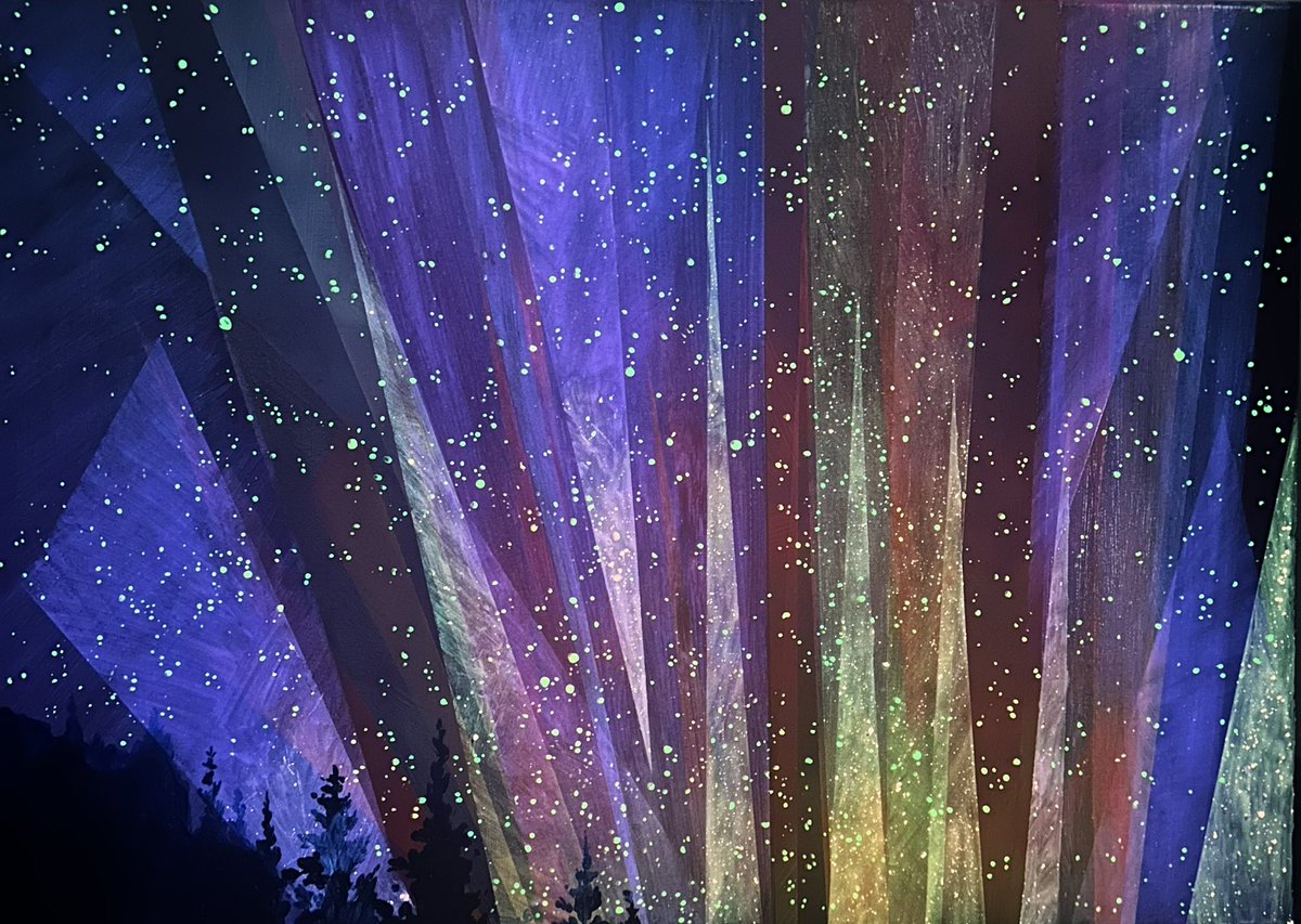 Acrylic on canvas 70*50 cm “Vertical Aurora”
fluorescent pigments &amp; glow-in-the-dark details

When I painted my Pink Aurora, many of you began sending me incredible photographs of northern lights from all over the world. But among all these wonders, there was one phenomenon I had