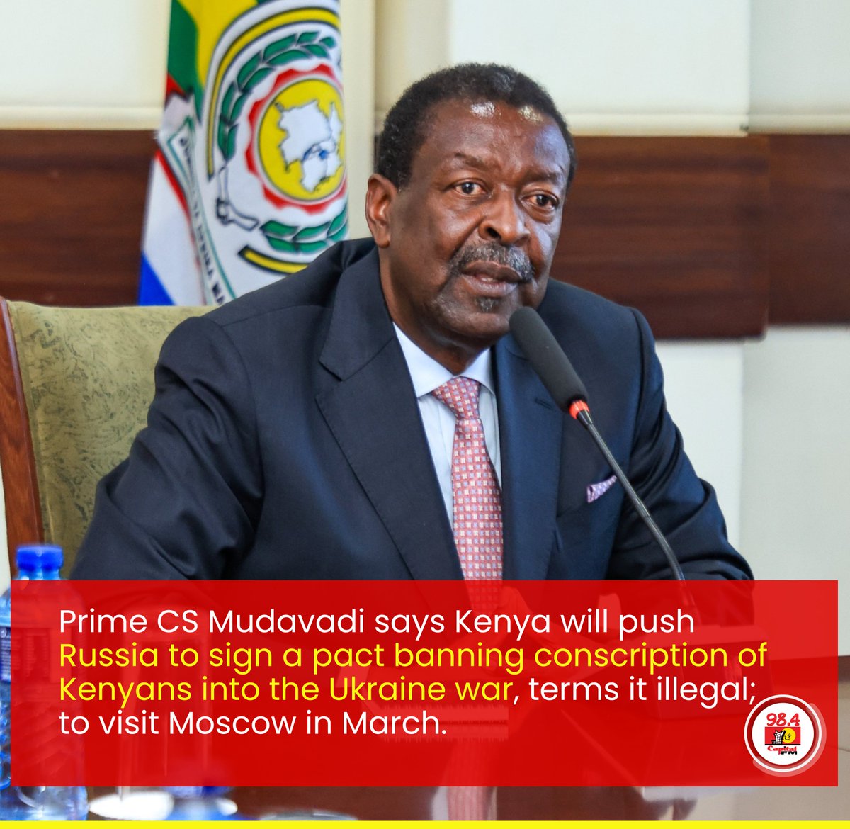 Prime CS Mudavadi says Kenya will push Russia to sign a pact banning conscription of Kenyans into the Ukraine war.
