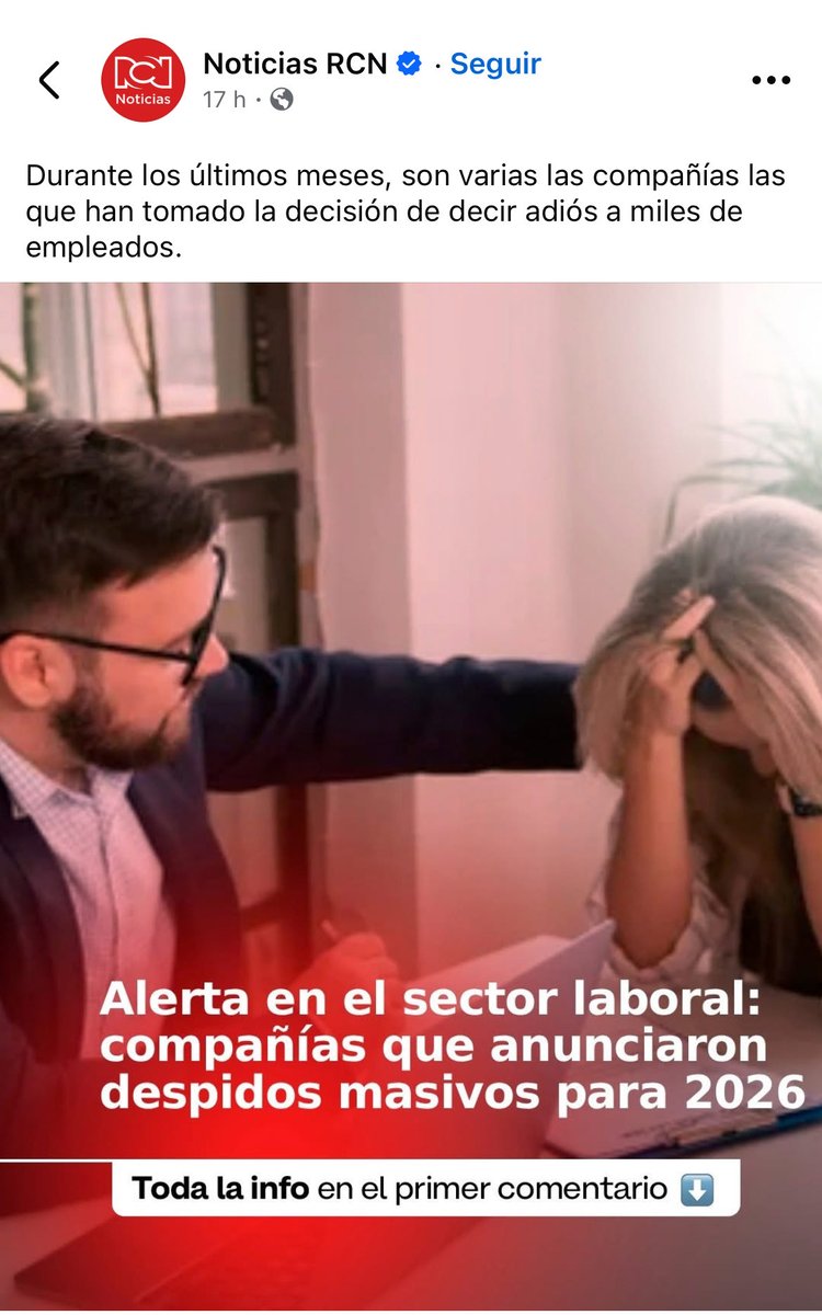👁️¡No es en 🇨🇴 Colombia!

El titular omite decir que se refieren al sector "Big Tech” mundial (Amazon, Meta, Microsoft, Google, etc) y que se debe al impacto de IA en el mundo laboral. Omisión deliberada.

Por eso les dicen medios prepago y por eso pierden merecidamente rating 👇🏾