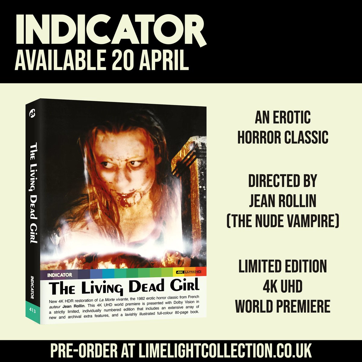 The next fabulous and fantastique Jean Rollin release from <a href="/indicatorseries/">INDICATOR</a> is LIVING DEAD GIRL.

In this vicious and tender horror, a dead heiress is brought back to life by toxic waste with an insatiable hunger...

🧟‍♀️ tinyurl.com/j8adw7pt