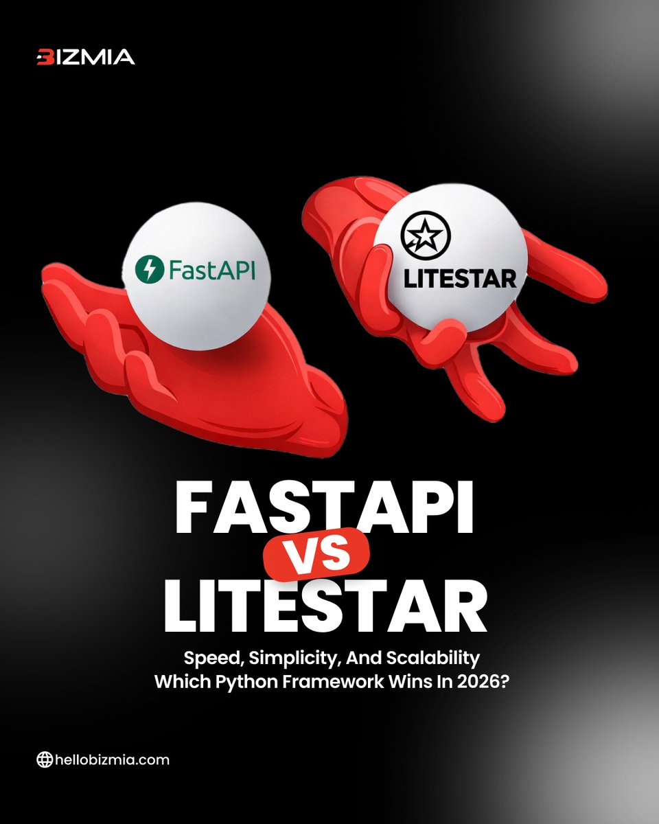 bizzmiallc's tweet photo. 𝗙𝗮𝘀𝘁𝗔𝗣𝗜 𝗼𝗿 𝗟𝗶𝘁𝗲𝗦𝘁𝗮𝗿-𝗣𝘆𝘁𝗵𝗼𝗻?
#FastAPI #LiteStarPython #FastAPIvsLiteStar #Bizmia #PythonFrameworks #APIDevelopment #BackendTech #TechTrends2026 https://t.co/eAWhHDAqzG