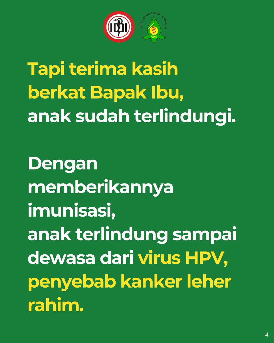 idai_tweets's tweet image. Karena melindungi anak hari ini hingga nanti, adalah tujuan kita semua..

#OneMissionEndCervicalCancer
#WorldCancerDay
#IDAI
#IndonesianPediatricSociety