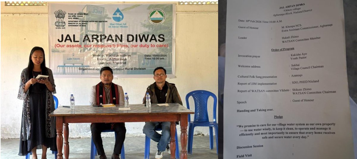 JJM_Nagaland's tweet photo. Jal Arpan Diwas celebrated at Vikheto village,Niuland District
#Handing over of HGJ certificate by EAC Aghunaqa Shri Khenpa Bolim
#Cultural presentations by the women of Vikheto vill commemorating the Diwas
#PHED officers & staff handed over the as built drawings to the villagers https://t.co/gwzT50aer0