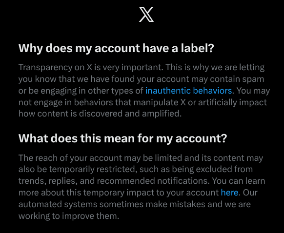 New @x similar to <a href="/twitter/">Twitter</a> 1.0

Inauthentic my ass.