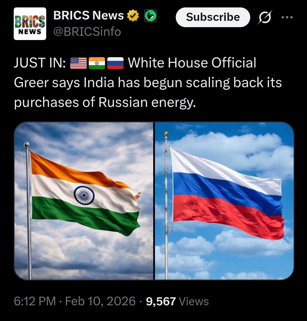 🇮🇳🤝🇺🇸 🤝🇷🇺
Flexibility over pressure. That’s the policy. 💪🇮🇳🌍⚖️🛢️⚡📉📈🤝🧠
India has always said its energy policy is driven by national interest, affordability, and supply security. If purchases from Russia are being “scaled back,” it’s likely gradual and market-driven, not