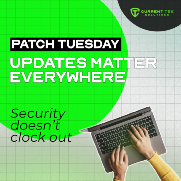 currentTEK's tweet photo. Security updates aren’t just for work hours. Personal device use can still access work data. Delaying updates leaves known vulnerabilities open. Staying updated reduces risk everywhere you use your devices. #PatchTuesday #SystemUpdates #ITBestPractices #CurrentTEKSolutions https://t.co/yv6SbsOYB1