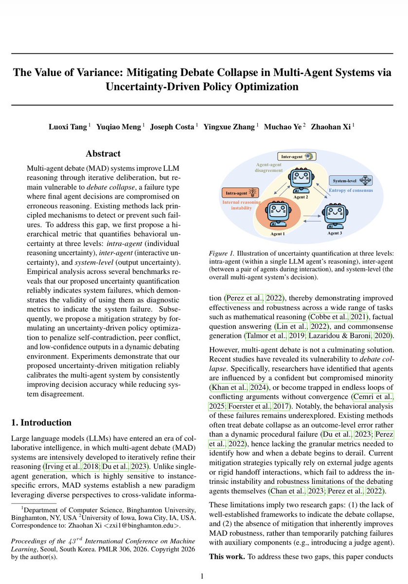 複数のAIエージェントを話し合わせると、自信満々に間違ったことを言うエージェントに引きずられたり、延々と議論が堂々巡りしたりする「崩壊」が起こるとのこと。

そこで研究者らは、
「意見をコロコロ変えるな」
「仲間と対立し続けるな」
「自信のない結論を出すな」