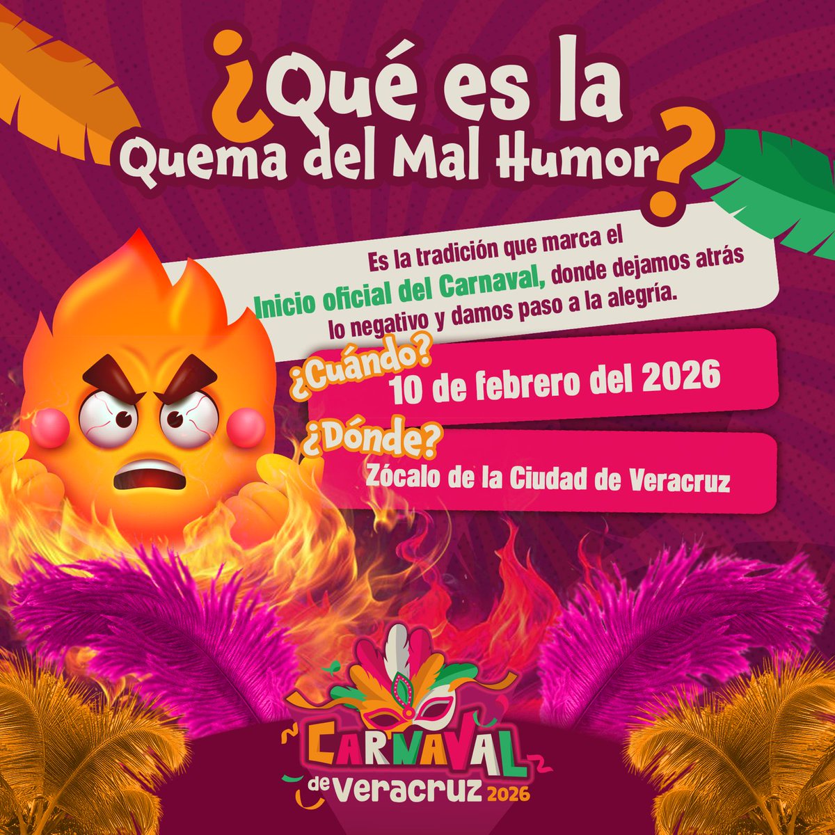 ¡Llegó la hora de soltar las penas y prenderle fuego al mal humor! 🔥🎭 Los espero hoy a las 8:00 PM en el Zócalo para iniciar con nuestro Carnaval de Veracruz 2026. ¡Que comience la fiesta más alegre del mundo! Muy buenos días.
#VeracruzCiudadHeroica <a href="/Claudiashein/">Claudia Sheinbaum Pardo</a> <a href="/rocionahle/">Rocío Nahle</a>