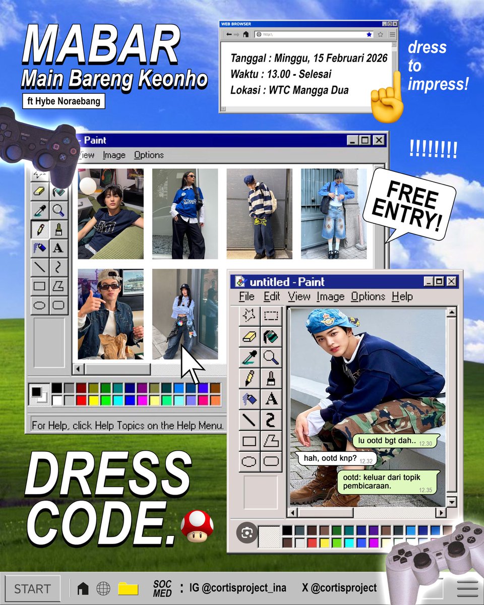 cortisproject's tweet photo. ✨MABAR : Main Bareng Keonho🎮 ft Hybe Noraebang 🎤✨

📢Bocil absen!
Outfit inspo buat seru-seruan di Main Bareng Keonho🎮
Dresscode warna biru biar satu server 🗺️💙

📅 Minggu, 15 Februari 2026
⏰ 13.00 - Selesai
📍 WTC Mangga Dua

Siap jadi Coer paling kece?💥👀 https://t.co/UPgGhTj3KK