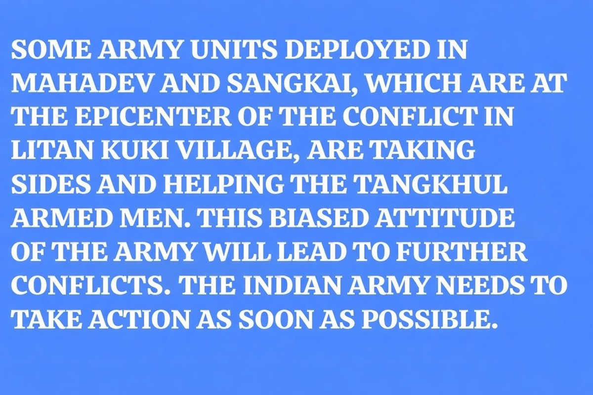 Can <a href="/official_dgar/">The Assam Rifles</a> confirm this information? Armed men from all sides must be prevented from carrying out illegal acts. Biased and partisan handling will only lead to further violence and loss of life. <a href="/HMOIndia/">गृहमंत्री कार्यालय, HMO India</a> <a href="/PMOIndia/">PMO India</a> <a href="/UNHumanRights/">UN Human Rights</a> <a href="/volker_turk/">Volker Türk</a>