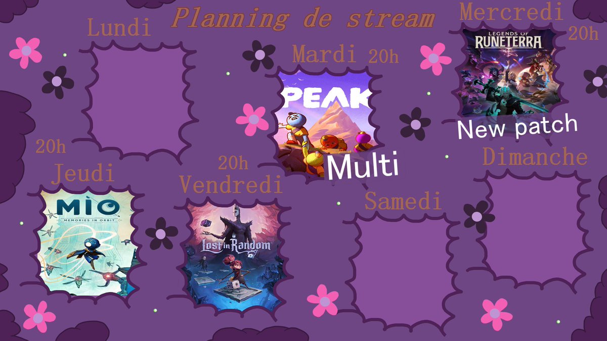 Solunie0475's tweet photo. Oui bonjour, c'est le planning et le retour en stream après quelques jours, on se retrouve dès ce soir a 20h pour du PEAK hehe
#PEAK #LegendOfRuneterra #MIO #MemoriesInOrbit #LostInRandom #Vtuberfr #trans #gamingfr #twitchfr https://t.co/bdZ1bWII1D