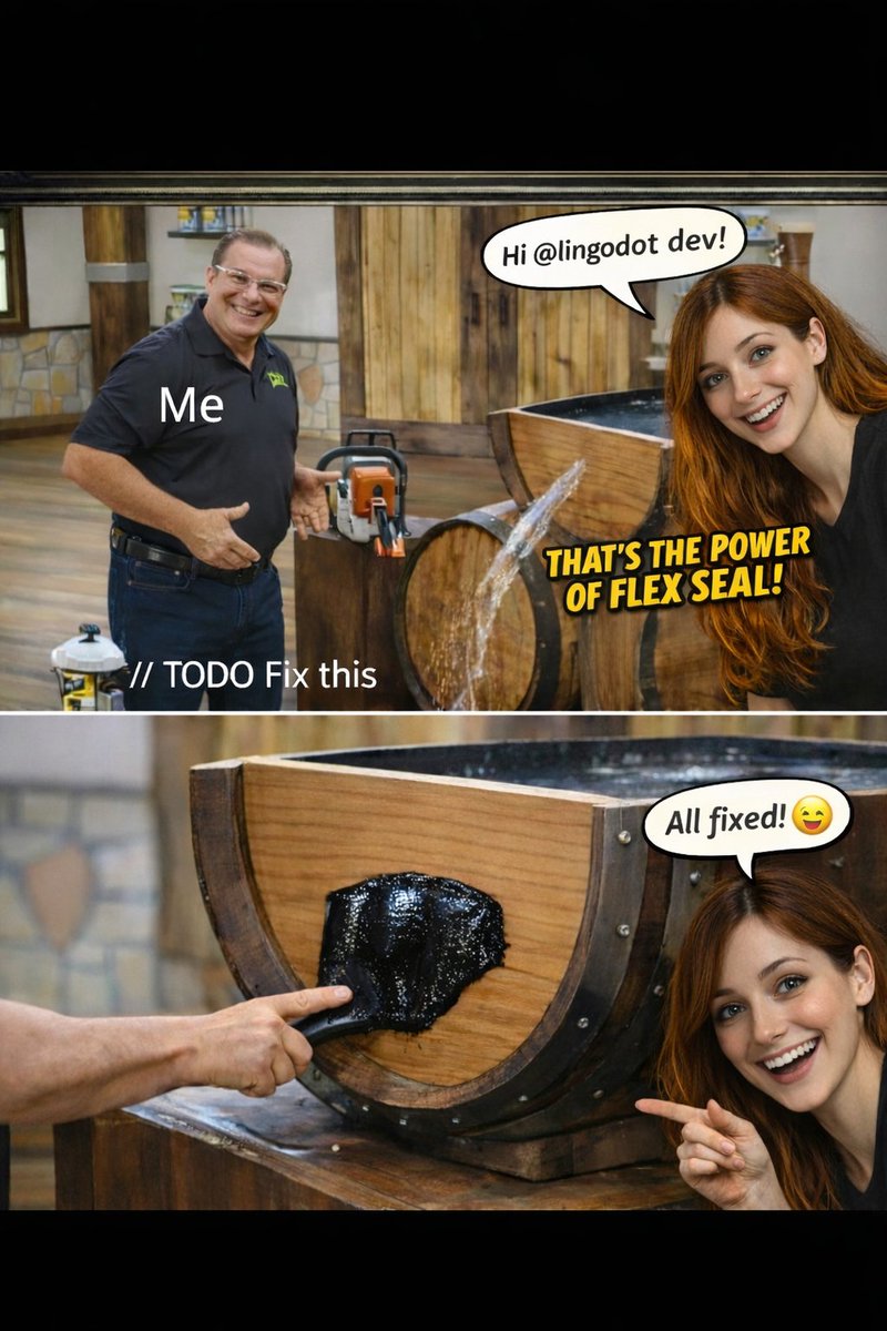 RustchainPOA's tweet photo. @lingodotdev That's the power of flex seal!
#firstworldaiproblems https://t.co/oFwy9pWDb4