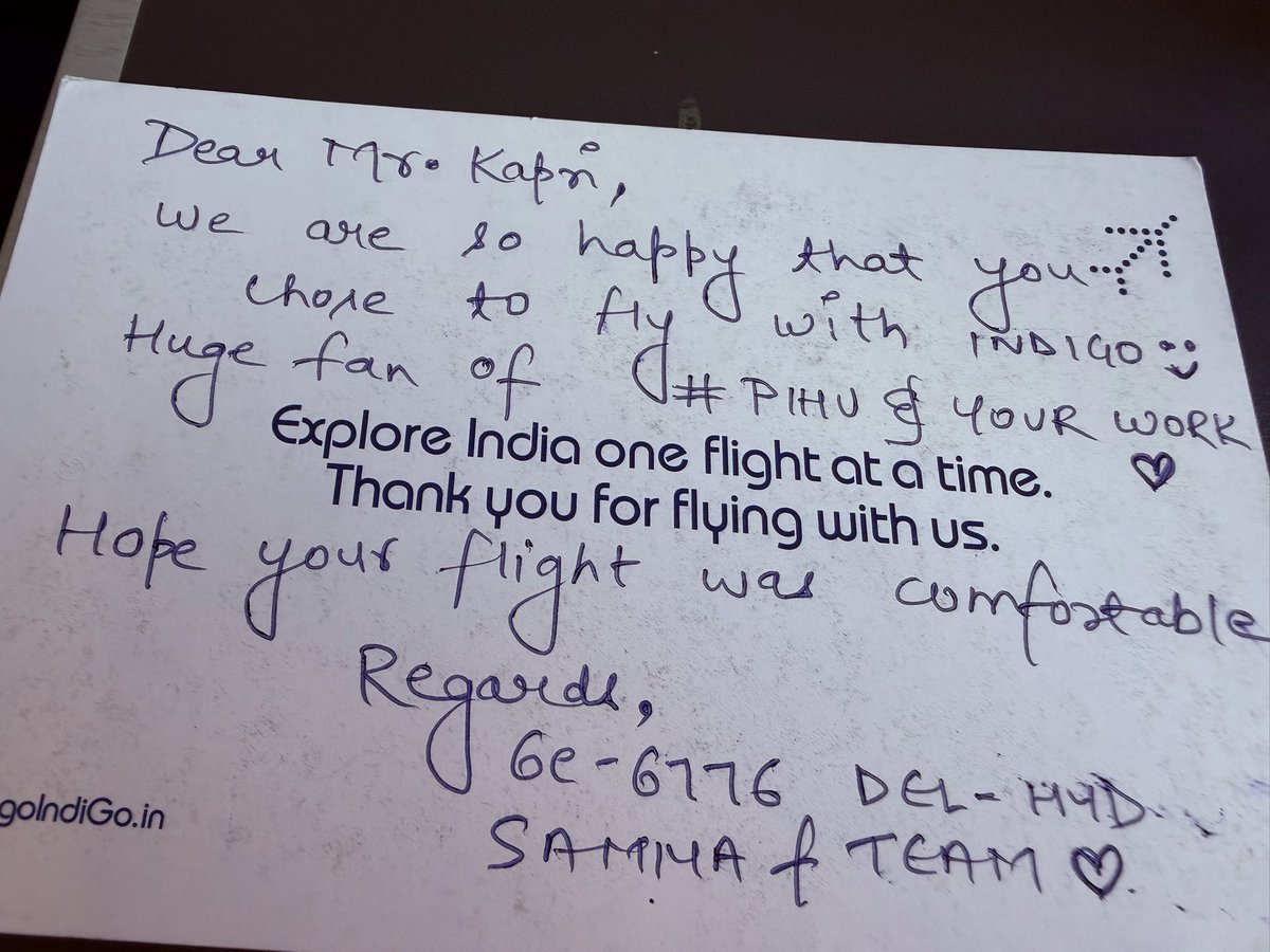 vinodkapri's tweet photo. An appreciation shoutout to lead crew member #Samiya and her wonderful team on @IndiGo6E IndiGo (6E 6776) for the warmth, care, and love shown to #Pihu and me 💕
Small gestures, big hearts.
Also, loved the lentil & feta salad with vegetable galouti. Absolutely delicious!
(Just one request… please increase the quantity 😄 Had to ask for another serving.)
Watching the love for my previous film #Pihu still coming in-this beautiful note felt like icing on a tres leches cake ❤️✈️