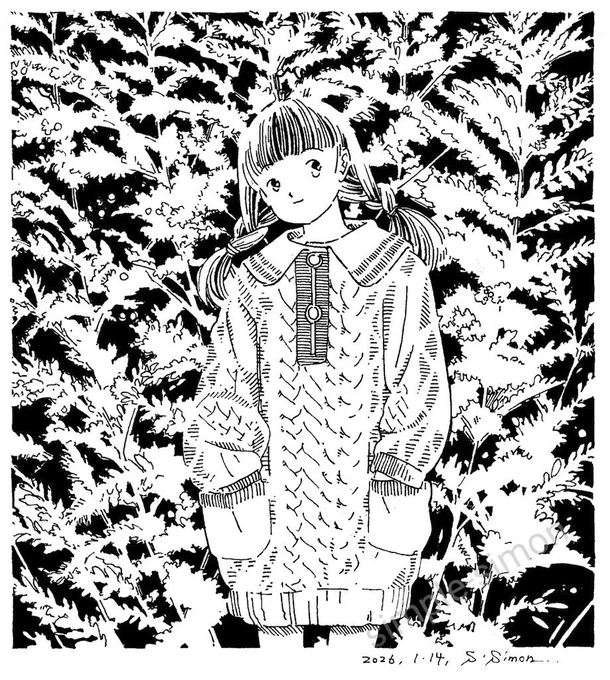 #ニットの日
 わりと最近の絵の再掲です。 
