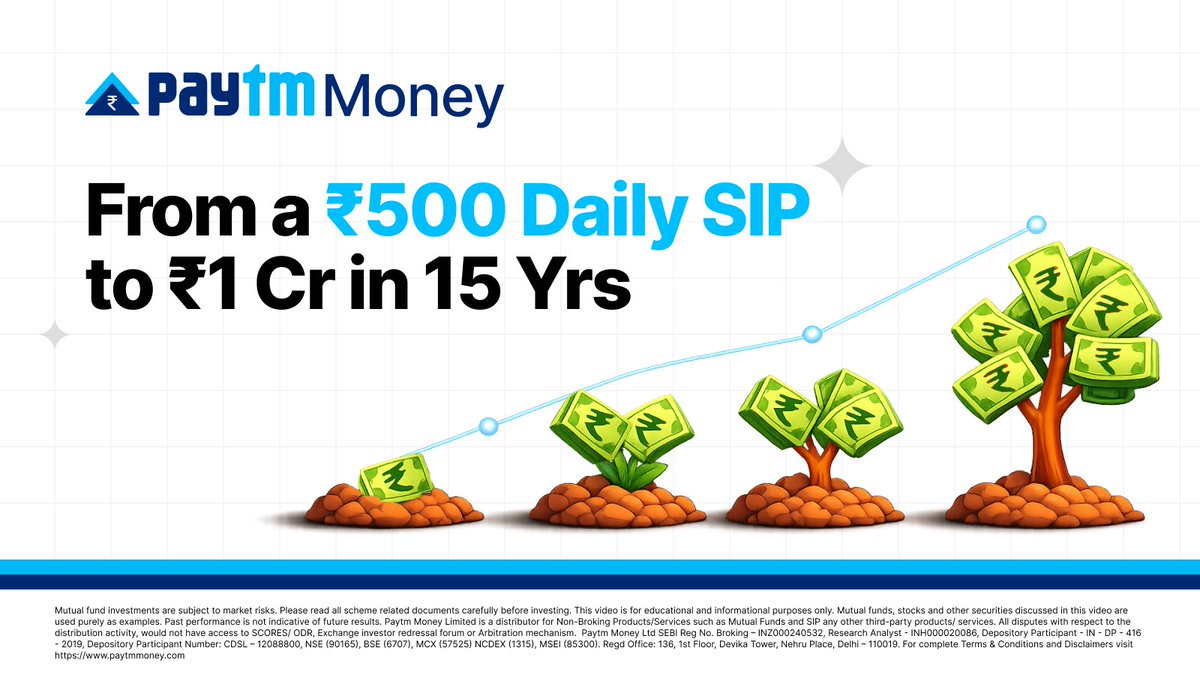 PaytmMoney's tweet photo. 👀 ₹500 daily SIP habit can help you build a ₹1 Cr portfolio
Here’s how 🧵👇
#DailySIP #MutualFunds #Investing https://t.co/M5RFNRfvbw