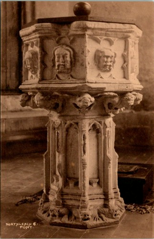 SarahBlick3's tweet photo. Random thoughts on Northleach, Sts. Peter & Paul, Gloucestershire #FontCover Perhaps inspired by the C14 font w its heads, the c. 1500 porch vault repeats these amid quatrefoils and mouchettes, also seen on the font cover. All were part of the visual vocabulary. https://t.co/V85TXTPvTL