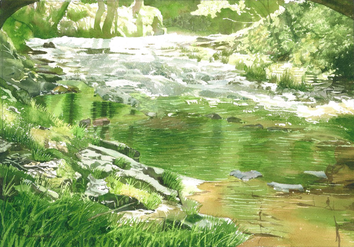 以前の絵を毎日アップしています。 銀山温泉の渓流・6号 I'm uploading