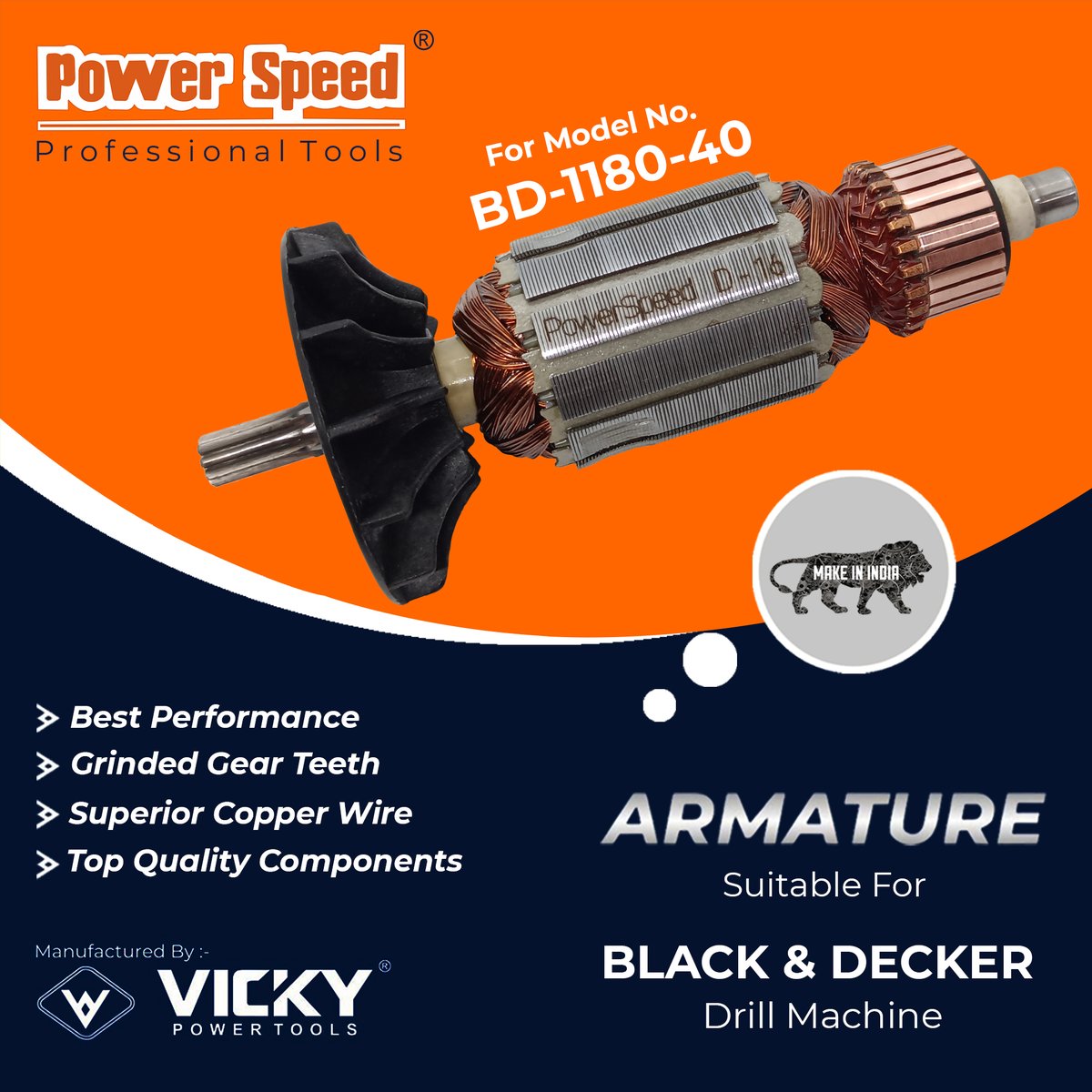 VickyPowerTools's tweet image. PowerSpeed Armature For BLACK &amp;amp; DECKER, BD-1180-40 Drill Machine

Manufactured by Vicky Power Tools
Made In India 🇮🇳

#drillmachine #blackdecker #drill #blackdeckertools #armature #engineering #drillmachineparts #metalwork #powertools #powerspeed #vickytools #vickypowertools