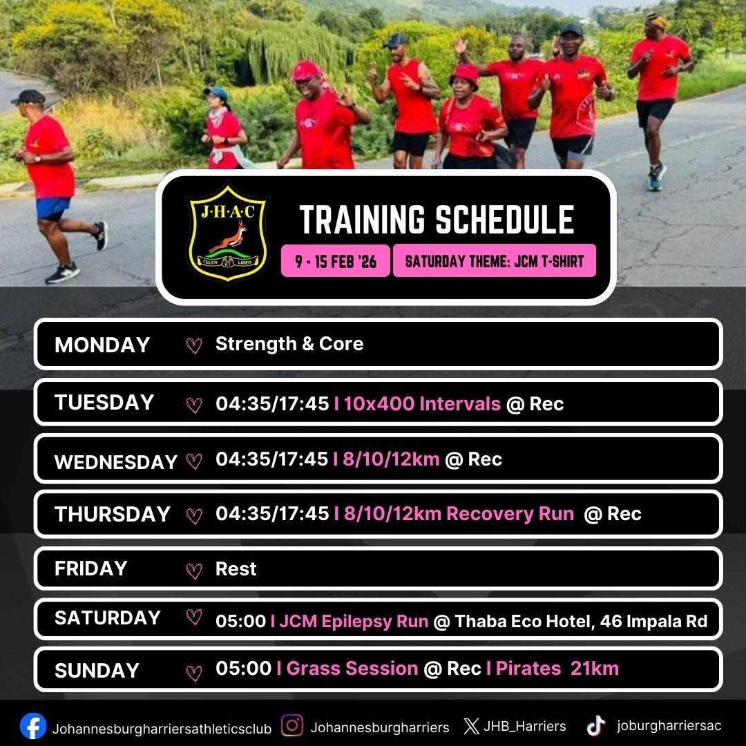 JHB_Harriers's tweet photo. Meet us at 17:45 for 10x400 intervals - perfect for building pace and endurance. 🏃‍♂️ 🏃🏿‍♀️ 💨💨

📍 Klipriviersberg Recreation Centre, Kibler Park 😉 

#weeklytraining #session #swiftandfree #johannesburgharriersac #runwithus https://t.co/fPDzcoU4D1