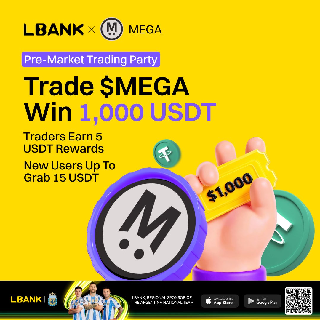 🎉LBank × $MEGA | 1,000 USDT Giveaway
Trade $MEGA on LBank. Fast execution, deep liquidity, early access <a href="/megaeth/">MegaETH</a> 
 
🎊Earn 5 USDT Rewards!
☀️Complete one $MEGA trade (≥ $10)
📈New users win 15 USDT
 
♥️ How to join
1️⃣Like, retweet, and tag 3 friends
2️⃣Sign up with code 4T1T9 or