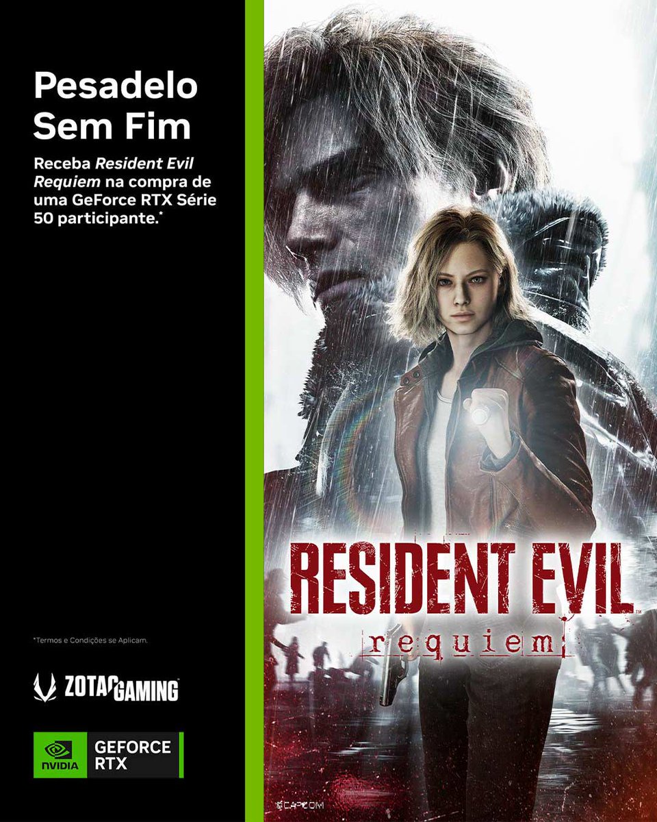 🔥 Por tempo limitado: 
Na compra de um Desktop, GPU ou Notebook equipado com Zotac Gaming GeForce RTX™ 5090, 5080, 5070 Ti ou 5070, você recebe Resident Evil Requiem.

👉 Saiba mais linktr.ee/zotacbr

* Válido para compras realizadas entre 10/02/2026 a 16/03/2026.