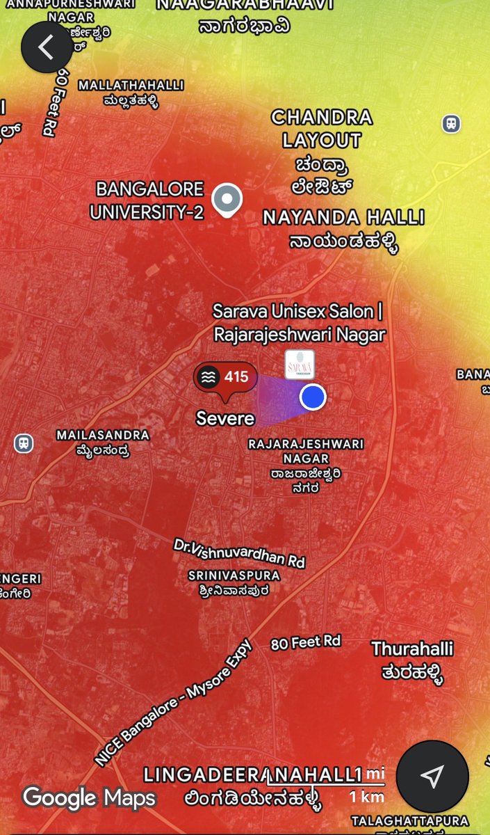 manwithtoken's tweet photo. Why is no one talking about Severe air pollution in West &amp; South-West Bengaluru?
Rajarajeshwari Nagar–Kengeri belt has been in red zone for nearly a month.

Who is responsible?
Where is the action plan?

Citizens deserve clean air.

@CMofKarnataka @DKShivakumar @BlrCityPolice https://t.co/DTpbP9h7Ov