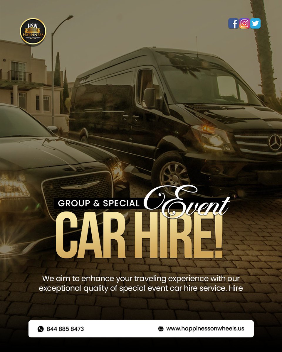 happinesswheel's tweet photo. 🚘 GROUP &amp; SPECIAL EVENT CAR HIRE! Make every moment memorable with our top-tier event car service.

✨ Arrive in style, travel in comfort, and let us handle the ride! #EventCarHire #LuxuryTravel #GroupTravel #SpecialEvents https://t.co/ozOKLfoe7e