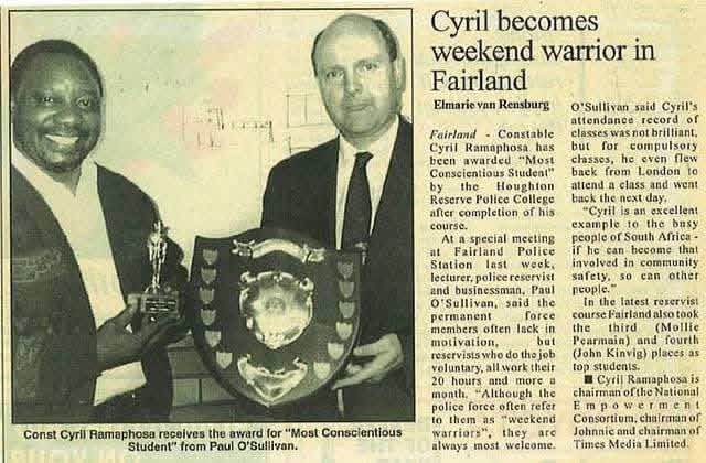 Cyril Ramaphosa being rewarded by a non South African citizen for being a police reserve. 

Paul O'Sullivan  #AdHocCommittee