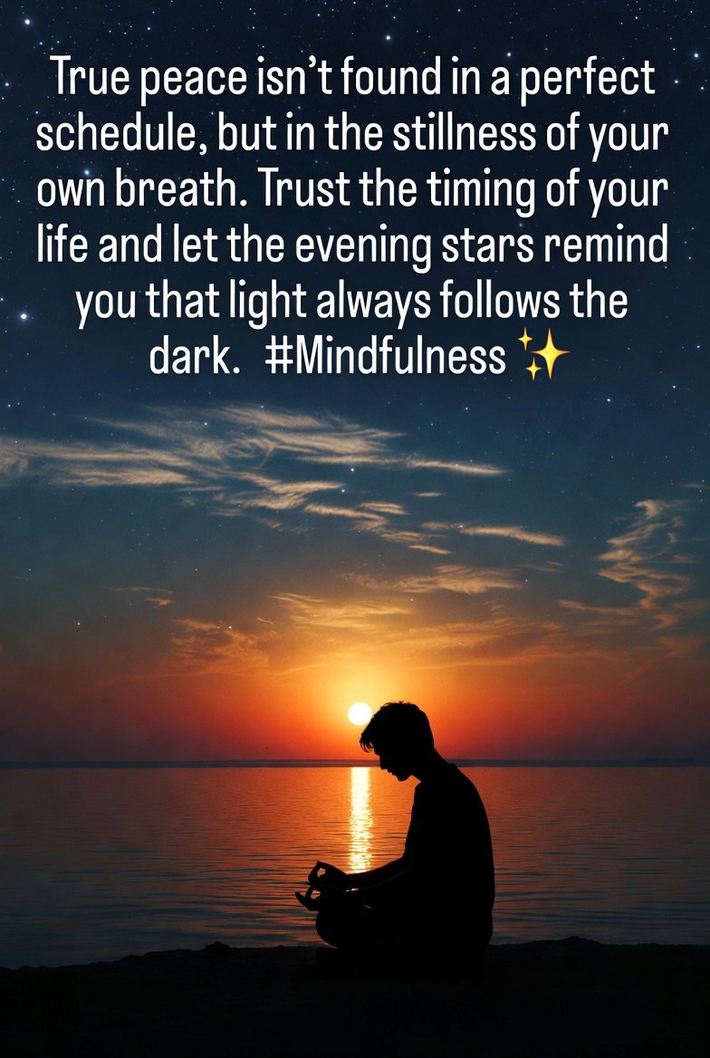 As the sun sets, let go of everything that didn't go as planned today. True peace isn't found in a perfect schedule, but in the stillness of your own breath. 

Trust the timing of your life and let the evening stars remind you that light always follows the dark. 

 #Mindfulness