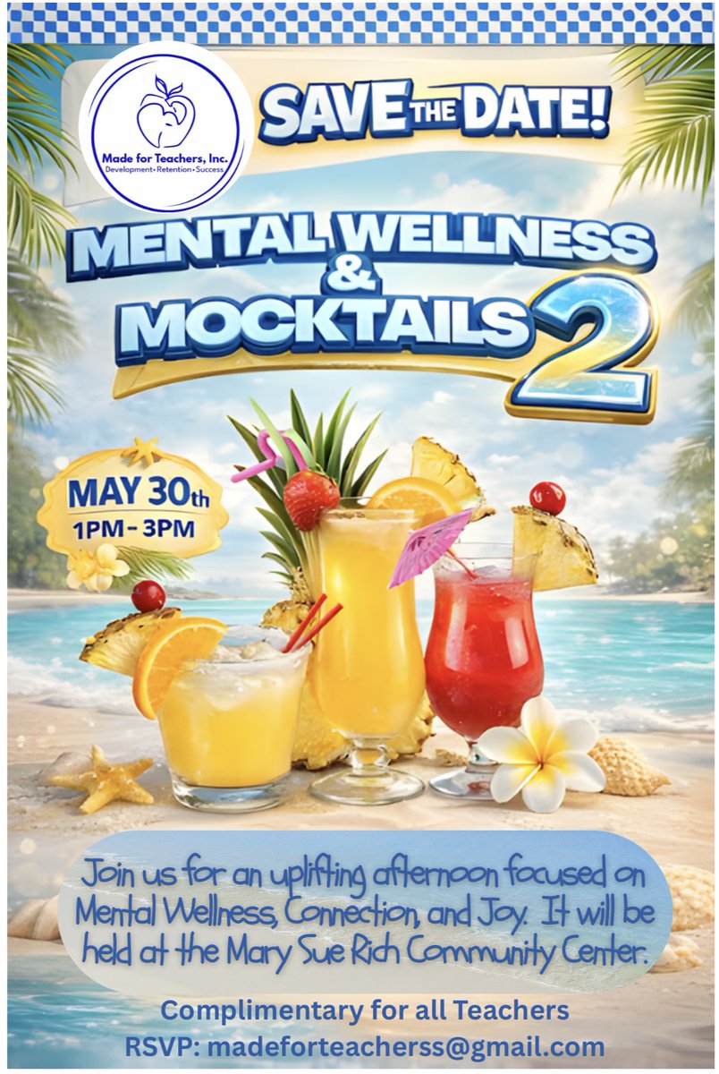 MadeforTeachers's tweet photo. Made for Teachers Inc. is currently seeking Community Wellness Partners for our Mental Wellness &amp; Mocktails events. Reach out to madeforteacherss@gmail.com https://t.co/MQ3mkDKgmp