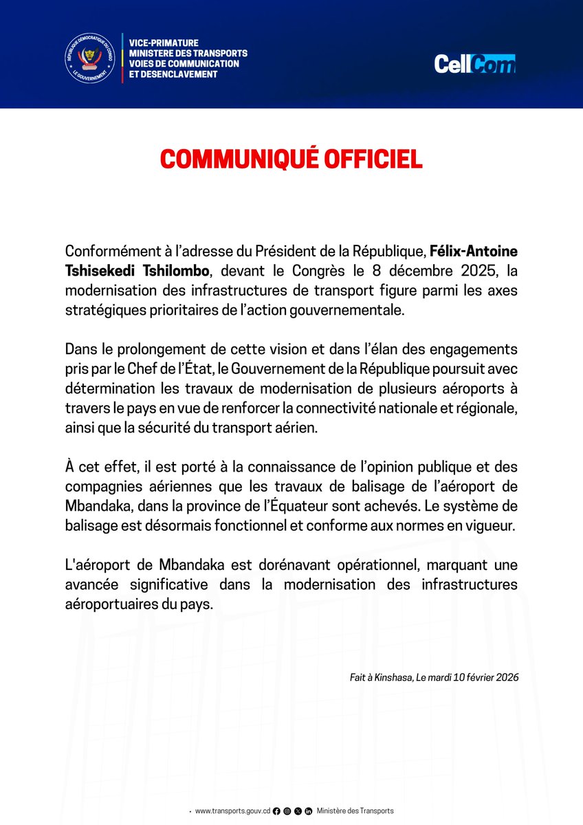 Ministère des Transports RDC tweet media