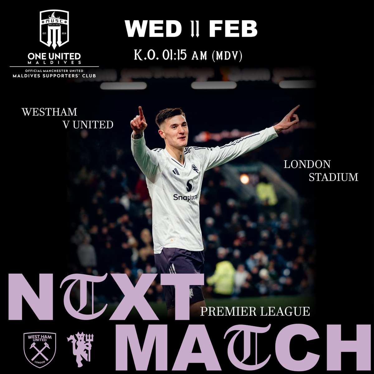🔴⚪ MATCHDAY ALERT! ⚪🔴

The Reds hit the road tonight as Manchester United take on West Ham under the lights! 🌙🔥

🗓️ Wednesday, 11 February
⏰ Kickoff: 01:15 AM (Maldives Time)
🏟️ London Stadium