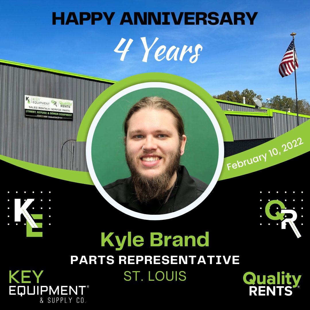 KeyEquip's tweet image. Celebrating Kyle Brand’s 4th anniversary with Key Equipment &amp;amp; Supply Co., Kyle is a valued Parts Representative who supports our customers every day.

#KeyEquipment #QualityRents #TeamKey #WorkAnniversary