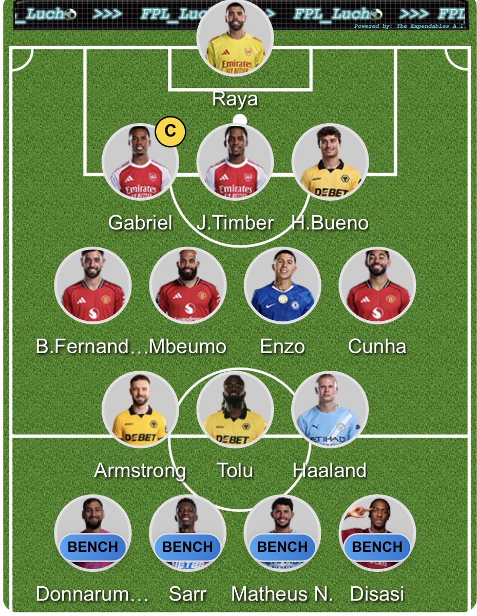 FPL_Lucho's tweet photo. The algo gives the armband to Gabriel. Wolves players in the algo team just because of DGW,  Interesting..... Good Luck Managers !  #FPL #FPLCommunity #FPLAlgorithms #FPLDeadline https://t.co/9tmoXbZ5Gi