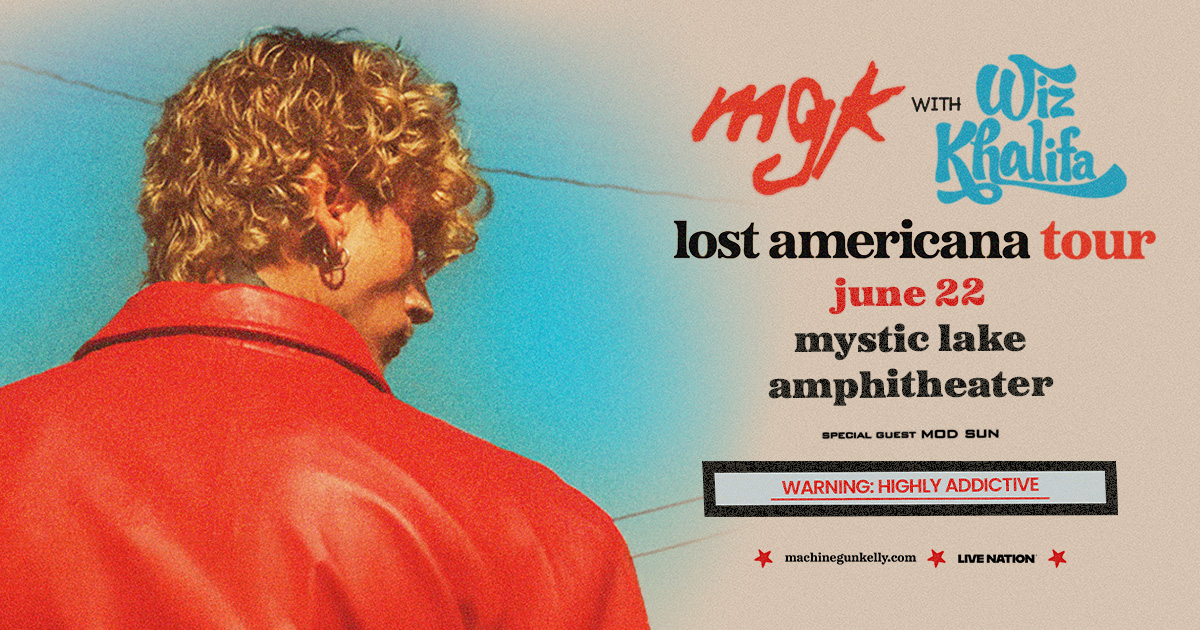JUST ANNOUNCED! 🚨mgk is bringing THE LOST AMERICANA TOUR to Mystic Lake Amphitheater on June 22 with special guests Wiz Khalifa and Mod Son! Presale tickets on sale Thursday, Feb. 12 at 10am with code: 26MYSTIC! 🎟️ livemu.sc/4rL9Aap