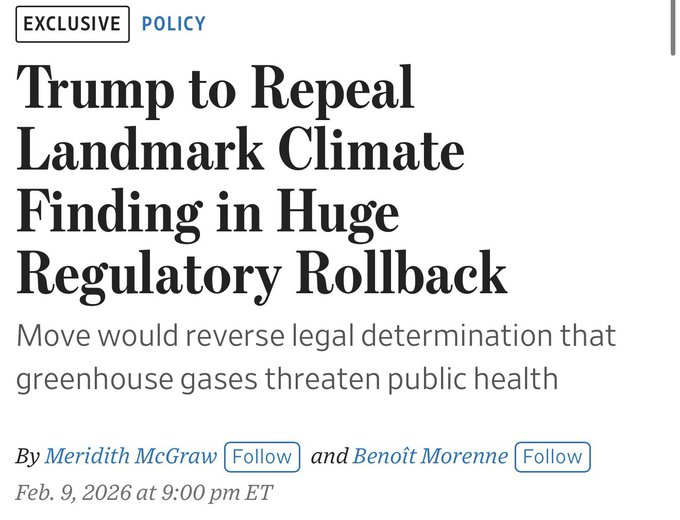 WSJ: Trump to Repeal Landmark Climate Finding in Huge Regulatory Rollback – Move would reverse legal determination that greenhouse gases threaten public health | Meridith McGraw &amp; Benoît Morenne, Climate Depot

Quick Summary

The Trump administration plans to repeal the 2009
